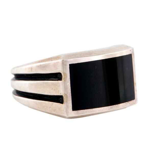 DAVID YURMAN ONYX STERLING SILVER 925 DECO SIGNET RING - Picture 1 of 9